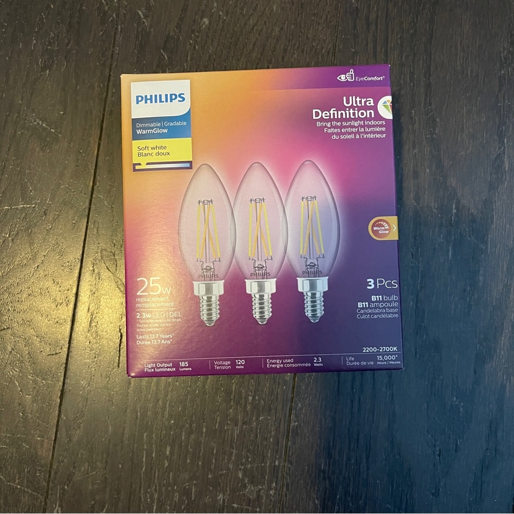 🆕 Philips Ultra Definition LED 60W Chandelier CanBase Glass  3Pack Light Bulb